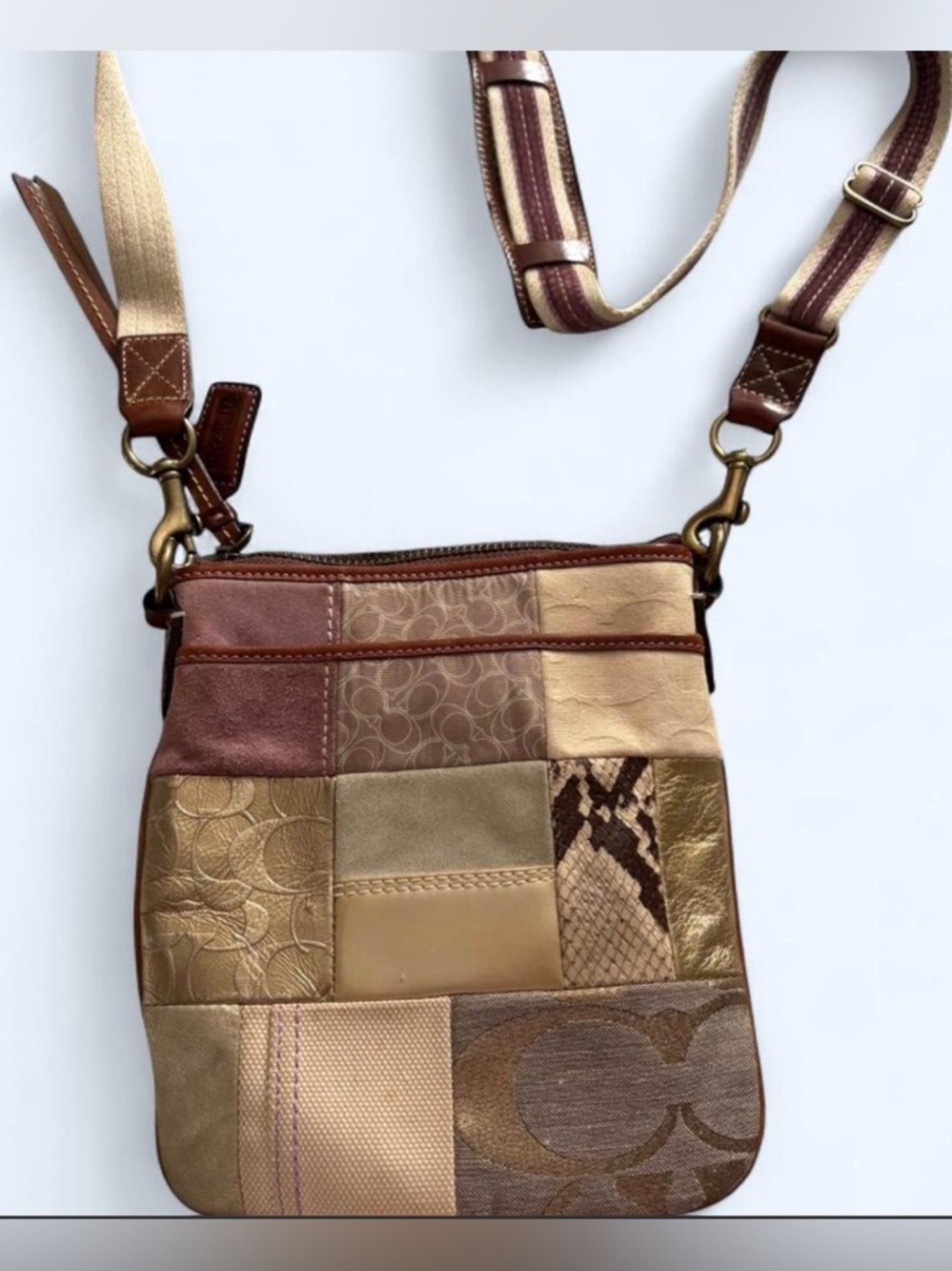VINTAGE Coach Patchwork Crossbody Bag in Brown & Gold Tones
